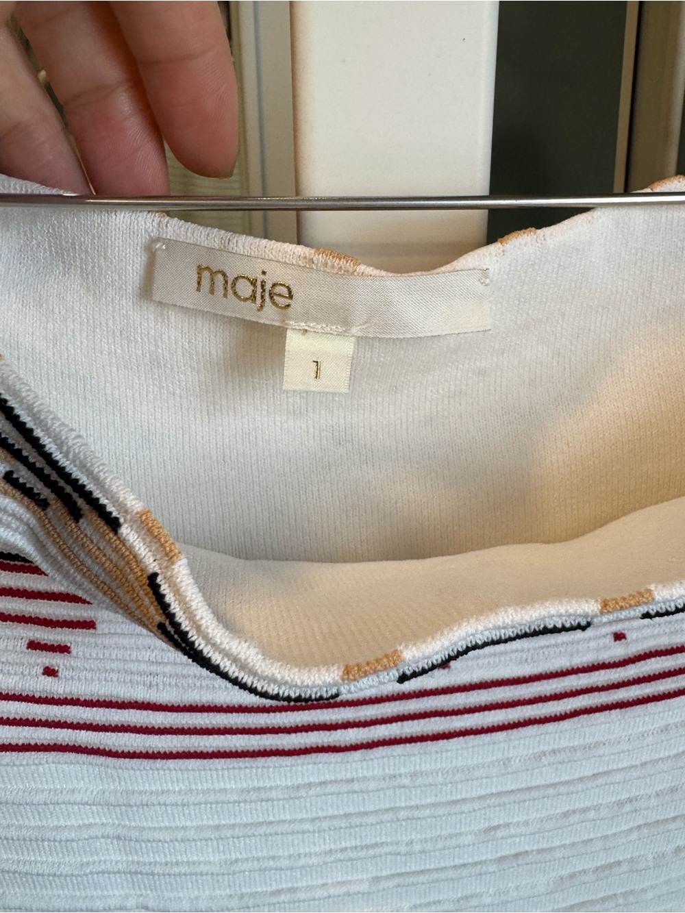 Maje Cream Midi Dress with Pink and Gray Trim - Picture 3 of 9